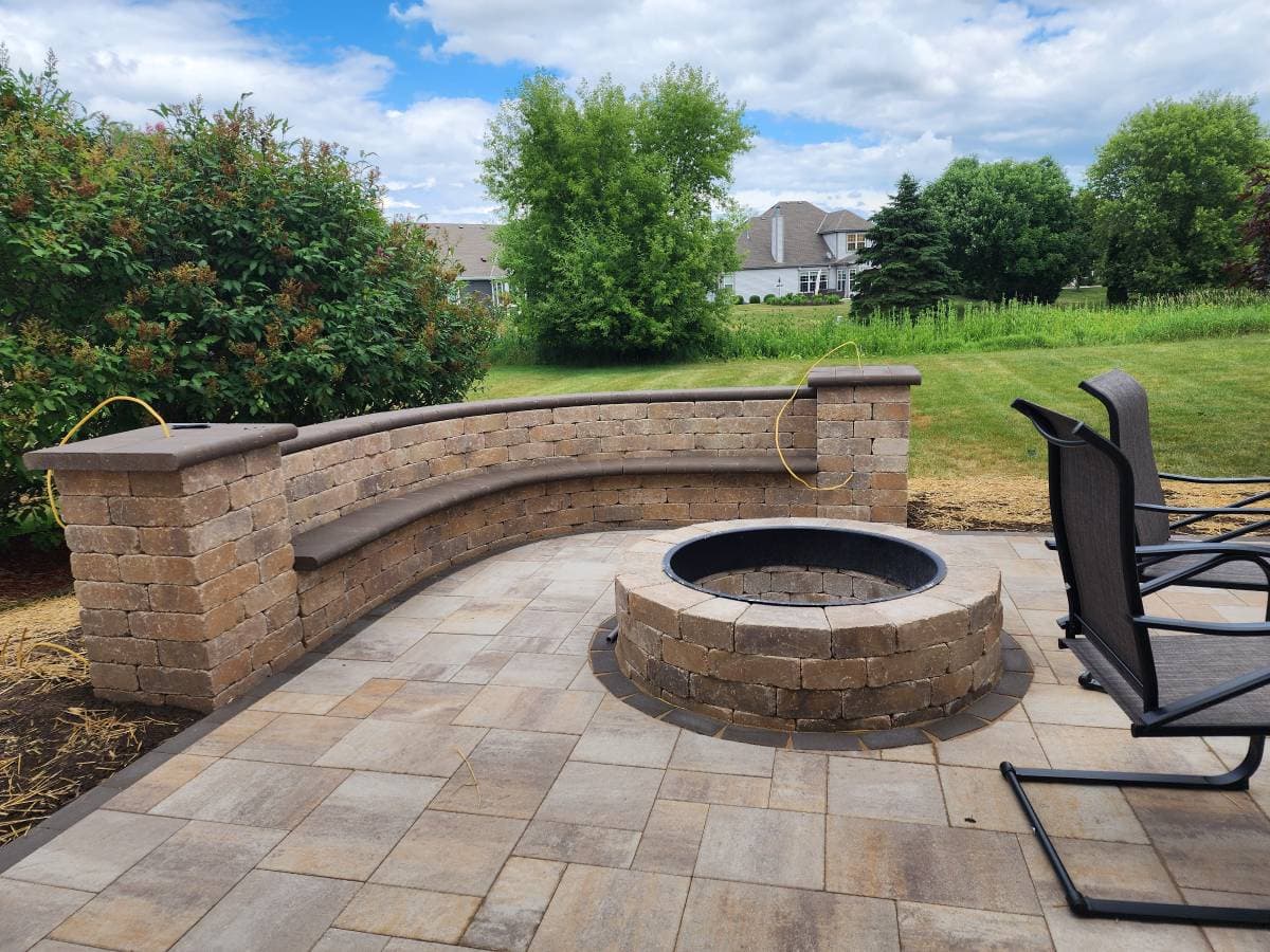 Firepit patio made with brown stone